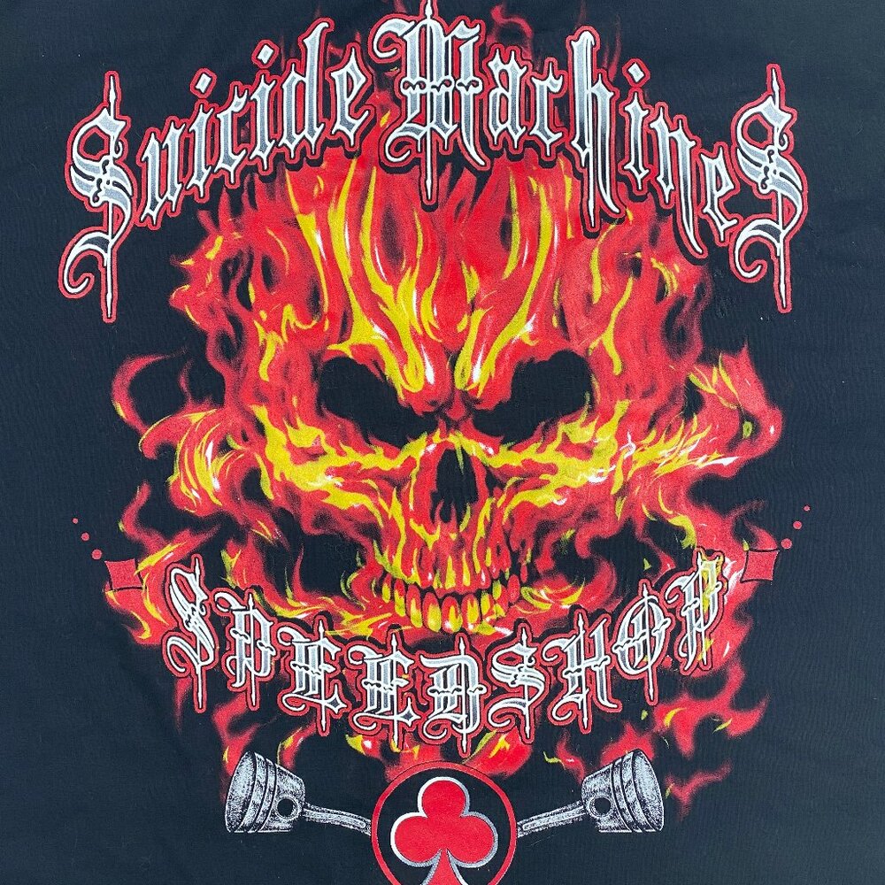 Suicide Machines Speed Shop Flame Skull Motorcycle Button Up Shirt Men's XL - Picture 3 of 8